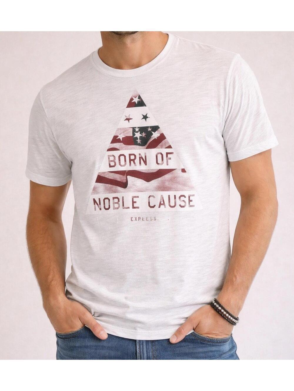 Express Y2K Graphic T-Shirt Mens Large White American Flag Born of Noble Cause